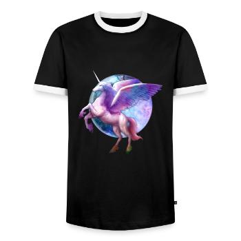 Pegasus Horse Graphic - Men's Ringer Shirt - black/white - Front - AI Model Female 172 light (172cm) & AI Model Male 178 light (178cm)