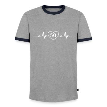 Fête du 50e anniversaire Cinquantième 50e anniversaire - T-shirt contrasté Homme - gris/marine  - Devant - AI Model Female 172 light (172cm) & AI Model Male 178 light (178cm)