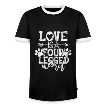 love is a four legged word - Lustige Katzensprüche - Männer Kontrast-T-Shirt - Schwarz/Weiß - Vorne - AI Model Female 172 light (172cm) & AI Model Male 178 light (178cm)