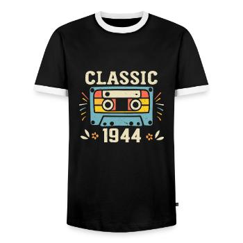 Vintage 1944 Geburtstagskassette Retro 1944 - Männer Kontrast-T-Shirt - Schwarz/Weiß - Vorne - AI Model Female 172 light (172cm) & AI Model Male 178 light (178cm)