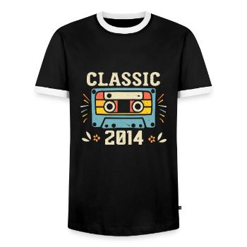 Vintage 2014 Cassette D'anniversaire Rétro 2014 - T-shirt contrasté Homme - noir/blanc - Devant - AI Model Female 172 light (172cm) & AI Model Male 178 light (178cm)