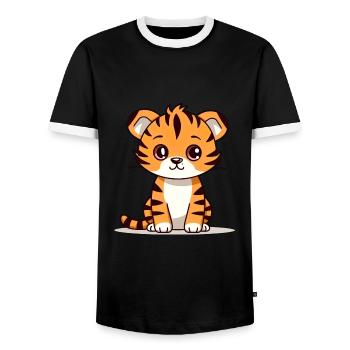 Lustiger Tiger für Kinder für Kinder - Männer Kontrast-T-Shirt - Schwarz/Weiß - Vorne - AI Model Female 172 light (172cm) & AI Model Male 178 light (178cm)