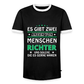 Judges Gift - Two Types of... Design - Men's Ringer Shirt - black/white - Front - AI Model Female 172 light (172cm) & AI Model Male 178 light (178cm)