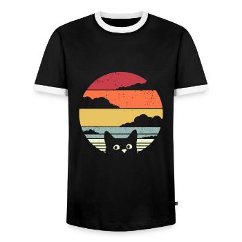 Cat Funny Graphic - Men's Ringer Shirt - black/white - Front - AI Model Female 172 light (172cm) & AI Model Male 178 light (178cm)