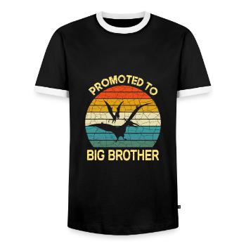 Promoted to big brother dinosaur Gift - Men's Ringer Shirt - black/white - Front - AI Model Female 172 light (172cm) & AI Model Male 178 light (178cm)