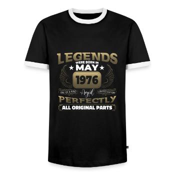 Birthday Legend Vintage 1976 May Vintage Fun - Men's Ringer Shirt - black/white - Front - AI Model Female 172 light (172cm) & AI Model Male 178 light (178cm)