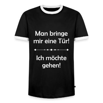 Man bringe mir eine Tür! Ich möchte gehen! - Männer Kontrast-T-Shirt - Schwarz/Weiß - Vorne - AI Model Female 172 light (172cm) & AI Model Male 178 light (178cm)