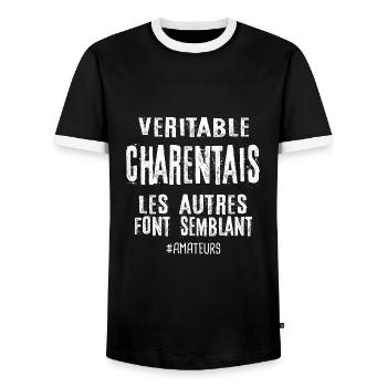 Véritable charentais , les autres font semblant - T-shirt contrasté Homme - noir/blanc - Devant - AI Model Female 172 light (172cm) & AI Model Male 178 light (178cm)