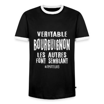 Véritable bourguignon , les autres font semblant - T-shirt contrasté Homme - noir/blanc - Devant - AI Model Female 172 light (172cm) & AI Model Male 178 light (178cm)