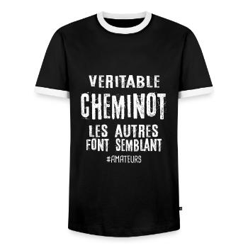 Véritable cheminot , les autres font semblant - T-shirt contrasté Homme - noir/blanc - Devant - AI Model Female 172 light (172cm) & AI Model Male 178 light (178cm)
