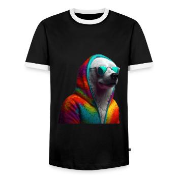 Ours polaire avec lunettes de soleil Ours polaire coloré Cool - T-shirt contrasté Homme - noir/blanc - Devant - AI Model Female 172 light (172cm) & AI Model Male 178 light (178cm)
