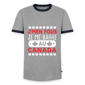 J'men fous je me barre au canada - T-shirt contrasté Homme - gris/marine  - Devant - AI Model Female 172 light (172cm) & AI Model Male 178 light (178cm)