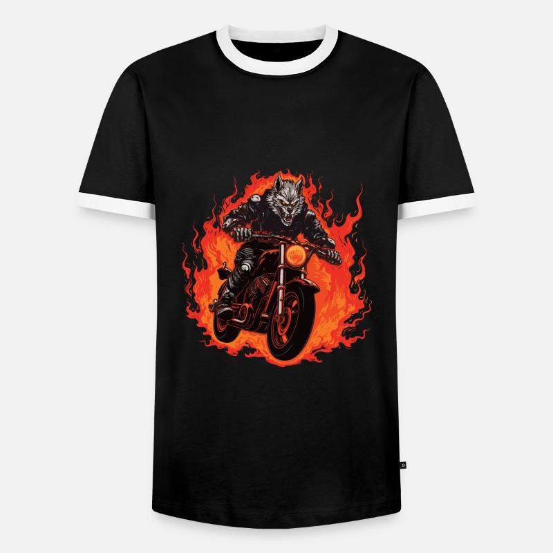 Motorcycle Biker Wolf Flame - Men's Ringer Shirt - black/white