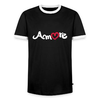 amore - Men's Ringer Shirt - black/white - Front - AI Model Female 172 light (172cm) & AI Model Male 178 light (178cm)