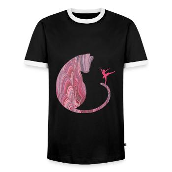 cat with ballerina e 117 - Men's Ringer Shirt - black/white - Front - AI Model Female 172 light (172cm) & AI Model Male 178 light (178cm)
