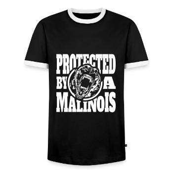 Protected by a MALINOIS Belgian Malinois Wilsigns - Men's Ringer Shirt - black/white - Front - AI Model Female 172 light (172cm) & AI Model Male 178 light (178cm)