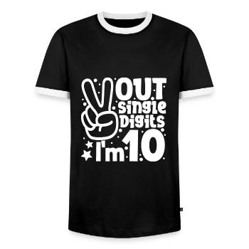 Peace Out Single Digits I'm 10 Years Old Birthday - Men's Ringer Shirt - black/white - Front - AI Model Female 172 light (172cm) & AI Model Male 178 light (178cm)