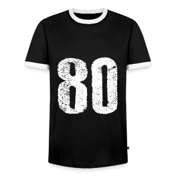 80 Number Vintage - Men's Ringer Shirt - black/white - Front - AI Model Female 172 light (172cm) & AI Model Male 178 light (178cm)