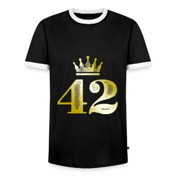 42 Number Crown Gold - Men's Ringer Shirt - black/white - Front - AI Model Female 172 light (172cm) & AI Model Male 178 light (178cm)
