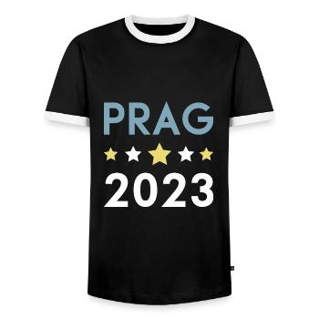 Prague 2023 Krona - Men's Ringer Shirt - black/white - Front - AI Model Female 172 light (172cm) & AI Model Male 178 light (178cm)