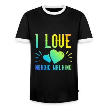 I love Nordic Walking - Men's Ringer Shirt - black/white - Front - AI Model Female 172 light (172cm) & AI Model Male 178 light (178cm)