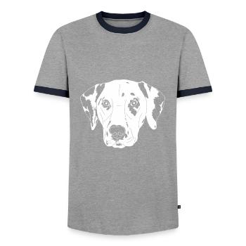 Dalmatiner - Männer Kontrast-T-Shirt - Grau/Navy  - Vorne - AI Model Female 172 light (172cm) & AI Model Male 178 light (178cm)