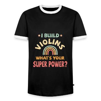 Je construis des violons quel est votre super pouvoir? - T-shirt contrasté Homme - noir/blanc - Devant - AI Model Female 172 light (172cm) & AI Model Male 178 light (178cm)