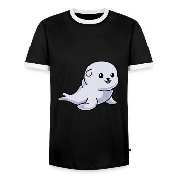 Robbe Tier Comic - Männer Kontrast-T-Shirt - Schwarz/Weiß - Vorne - AI Model Female 172 light (172cm) & AI Model Male 178 light (178cm)