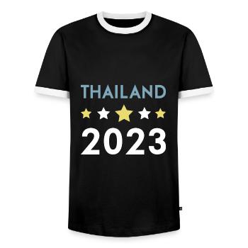 Thailand 2023 Krona - Men's Ringer Shirt - black/white - Front - AI Model Female 172 light (172cm) & AI Model Male 178 light (178cm)