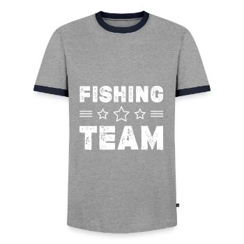 Équipe de pêche - T-shirt contrasté Homme - gris/marine  - Devant - AI Model Female 172 light (172cm) & AI Model Male 178 light (178cm)