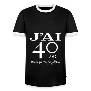 J'ai 40 ans mais ça va je gère - T-shirt contrasté Homme - noir/blanc - Devant - AI Model Female 172 light (172cm) & AI Model Male 178 light (178cm)