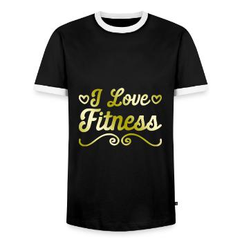 I love fitness - Men's Ringer Shirt - black/white - Front - AI Model Female 172 light (172cm) & AI Model Male 178 light (178cm)