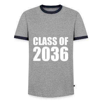 Class of 2036 - Men's Ringer Shirt - grey/navy  - Front - AI Model Female 172 light (172cm) & AI Model Male 178 light (178cm)