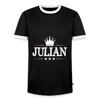 Julian - Men's Ringer Shirt - black/white - Front - AI Model Female 172 light (172cm) & AI Model Male 178 light (178cm)