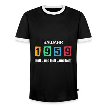 Baujahr 1959 - läuft und läuft und läuft - Männer Kontrast-T-Shirt - Schwarz/Weiß - Vorne - AI Model Female 172 light (172cm) & AI Model Male 178 light (178cm)