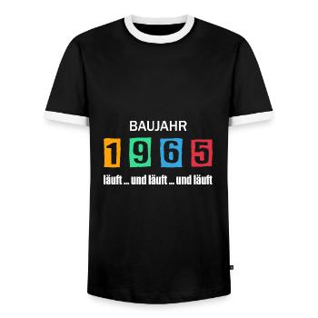 Baujahr 1965 - läuft und läuft und läuft - Männer Kontrast-T-Shirt - Schwarz/Weiß - Vorne - AI Model Female 172 light (172cm) & AI Model Male 178 light (178cm)