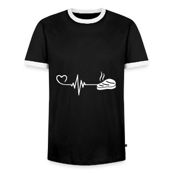 Steak Herzschlag Puls - Männer Kontrast-T-Shirt - Schwarz/Weiß - Vorne - AI Model Female 172 light (172cm) & AI Model Male 178 light (178cm)