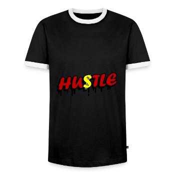 Hustle Quota - Men's Ringer Shirt - black/white - Front - AI Model Female 172 light (172cm) & AI Model Male 178 light (178cm)