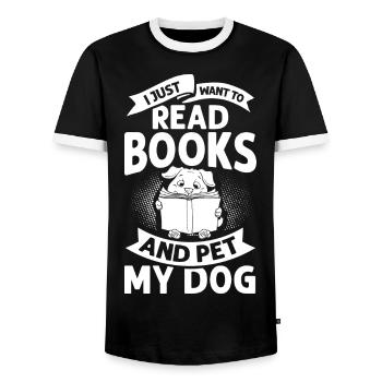 Buch Hund Lesender Bücherwurm Bibliothekar Leser - Männer Kontrast-T-Shirt - Schwarz/Weiß - Vorne - AI Model Female 172 light (172cm) & AI Model Male 178 light (178cm)