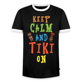Stay calm and do tiki Hawaiian luau p - Men's Ringer Shirt - black/white - Front - AI Model Female 172 light (172cm) & AI Model Male 178 light (178cm)