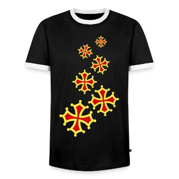 occitania Quer 6 - Männer Kontrast-T-Shirt - Schwarz/Weiß - Vorne - AI Model Female 172 light (172cm) & AI Model Male 178 light (178cm)