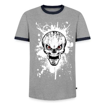 skull grunge style 02 - Men's Ringer Shirt - grey/navy  - Front - AI Model Female 172 light (172cm) & AI Model Male 178 light (178cm)