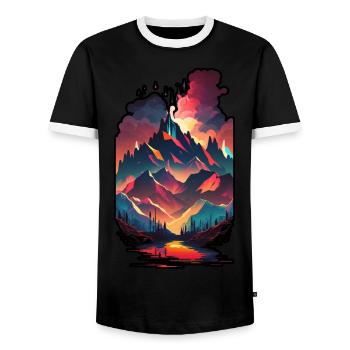 Mountains Minimalism Abstract Forest Animals Retro Trend - Men's Ringer Shirt - black/white - Front - AI Model Female 172 light (172cm) & AI Model Male 178 light (178cm)