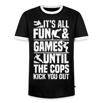 Sports de parkour | Parkour Parkur Freerunner Cadeau - T-shirt contrasté Homme - noir/blanc - Devant - AI Model Female 172 light (172cm) & AI Model Male 178 light (178cm)
