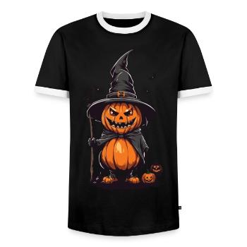 Funny Witches Pumpkin Monster Halloween - Men's Ringer Shirt - black/white - Front - AI Model Female 172 light (172cm) & AI Model Male 178 light (178cm)