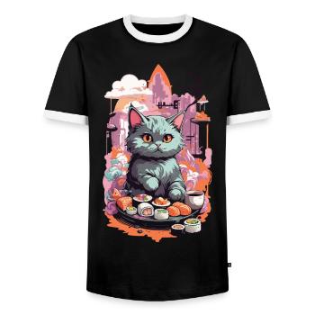 Kawaii Cat Sushi Pastel Lover Japan Style - Men's Ringer Shirt - black/white - Front - AI Model Female 172 light (172cm) & AI Model Male 178 light (178cm)