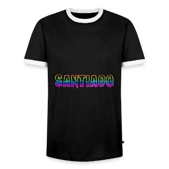 Santiago RS Rainbow - Men's Ringer Shirt - black/white - Front - AI Model Female 172 light (172cm) & AI Model Male 178 light (178cm)