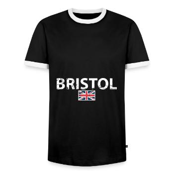Bristol UK Vintage British Flag British - Men's Ringer Shirt - black/white - Front - AI Model Female 172 light (172cm) & AI Model Male 178 light (178cm)