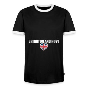 Brighton And Hove UK Vintage Britische Flagge - Männer Kontrast-T-Shirt - Schwarz/Weiß - Vorne - AI Model Female 172 light (172cm) & AI Model Male 178 light (178cm)