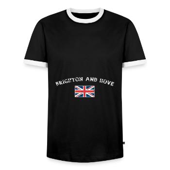 Brighton And Hove UK Vintage British Flag - Men's Ringer Shirt - black/white - Front - AI Model Female 172 light (172cm) & AI Model Male 178 light (178cm)